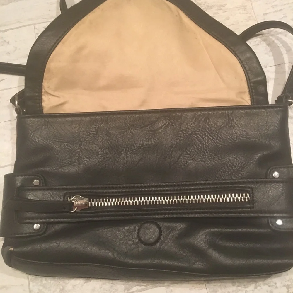 NICOLE MILLER Laura Crossbody Purse Black Faux Bag